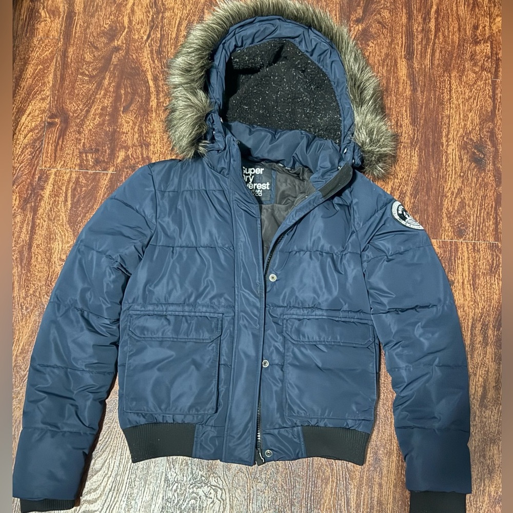 Superdry Everest Bomber Jacket In Eclipse Navy with Eemovable Fur Hoodie